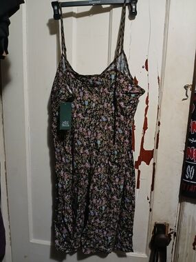Women’s Floral Slip Dress in Black with Pink & Blue Flowers